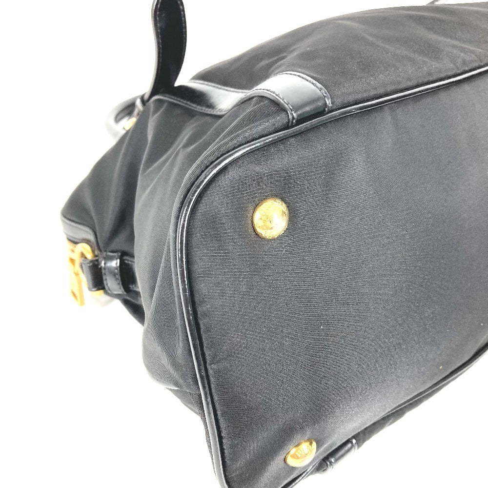 PRADA 1BB01 2-Way Handbag/Tote Bag with Triangle Logo and Plaque, Crossbody/Shoulder Bag, Leather/Nylon, Unisex, Black
