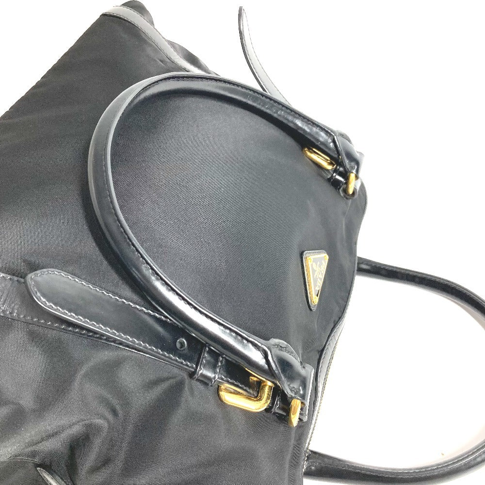 PRADA 1BB01 2-Way Handbag/Tote Bag with Triangle Logo and Plaque, Crossbody/Shoulder Bag, Leather/Nylon, Unisex, Black