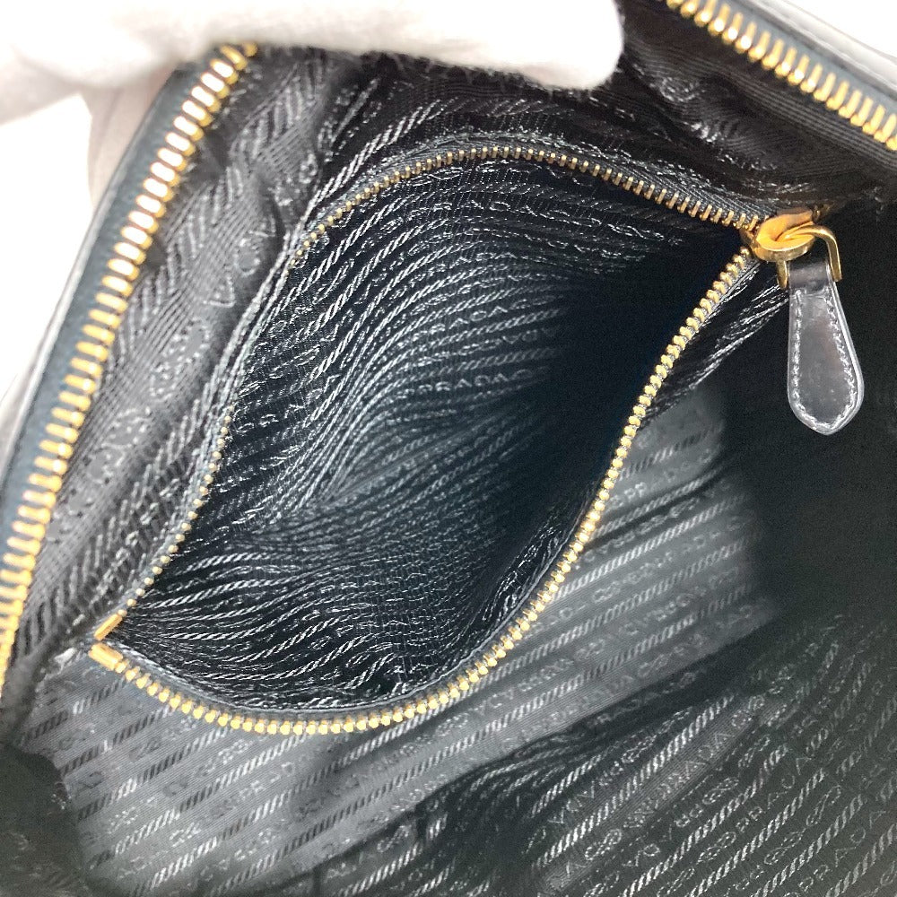 PRADA 1BB01 2-Way Handbag/Tote Bag with Triangle Logo and Plaque, Crossbody/Shoulder Bag, Leather/Nylon, Unisex, Black