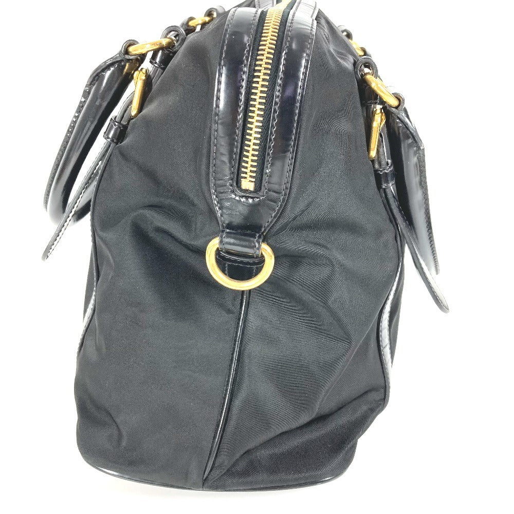 PRADA 1BB01 2-Way Handbag/Tote Bag with Triangle Logo and Plaque, Crossbody/Shoulder Bag, Leather/Nylon, Unisex, Black