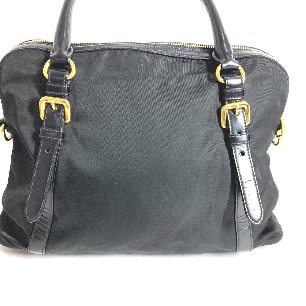 PRADA 1BB01 2-Way Handbag/Tote Bag with Triangle Logo and Plaque, Crossbody/Shoulder Bag, Leather/Nylon, Unisex, Black