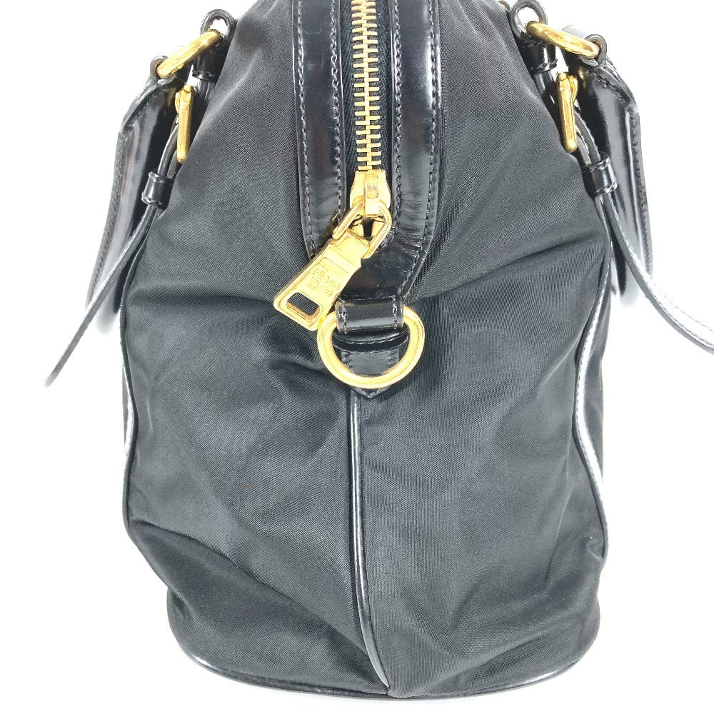 PRADA 1BB01 2-Way Handbag/Tote Bag with Triangle Logo and Plaque, Crossbody/Shoulder Bag, Leather/Nylon, Unisex, Black