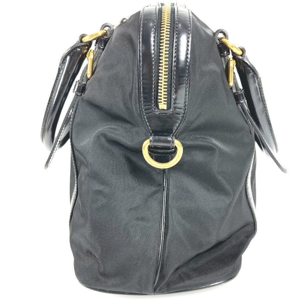 PRADA 1BB01 2-Way Handbag/Tote Bag with Triangle Logo and Plaque, Crossbody/Shoulder Bag, Leather/Nylon, Unisex, Black