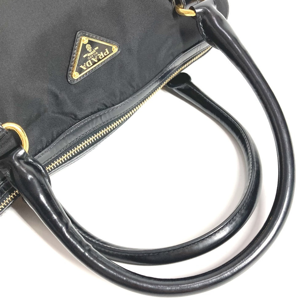 PRADA 1BB01 2-Way Handbag/Tote Bag with Triangle Logo and Plaque, Crossbody/Shoulder Bag, Leather/Nylon, Unisex, Black