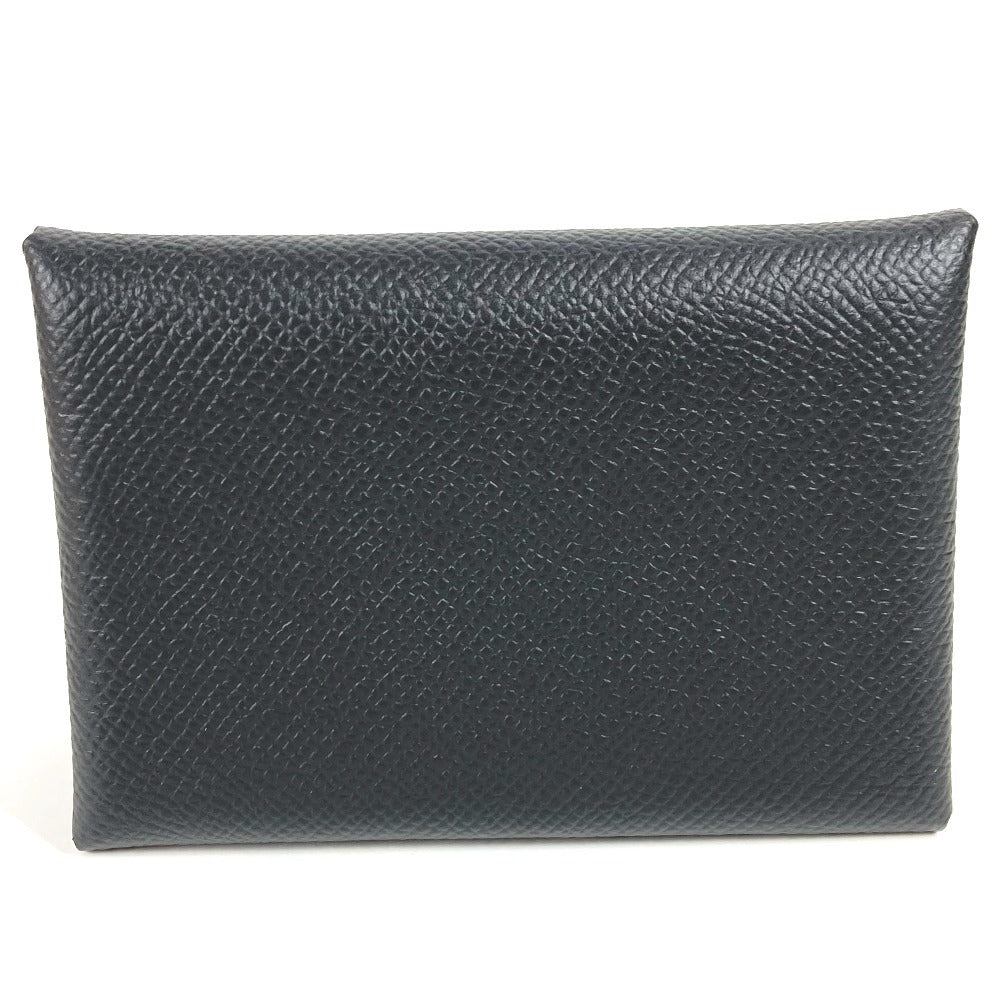 HERMES Calvi Duo Bifold Wallet with Card Case, Coin Purse, Business Card Holder, Pass Case, Coin Case, Epson, Unisex, Black