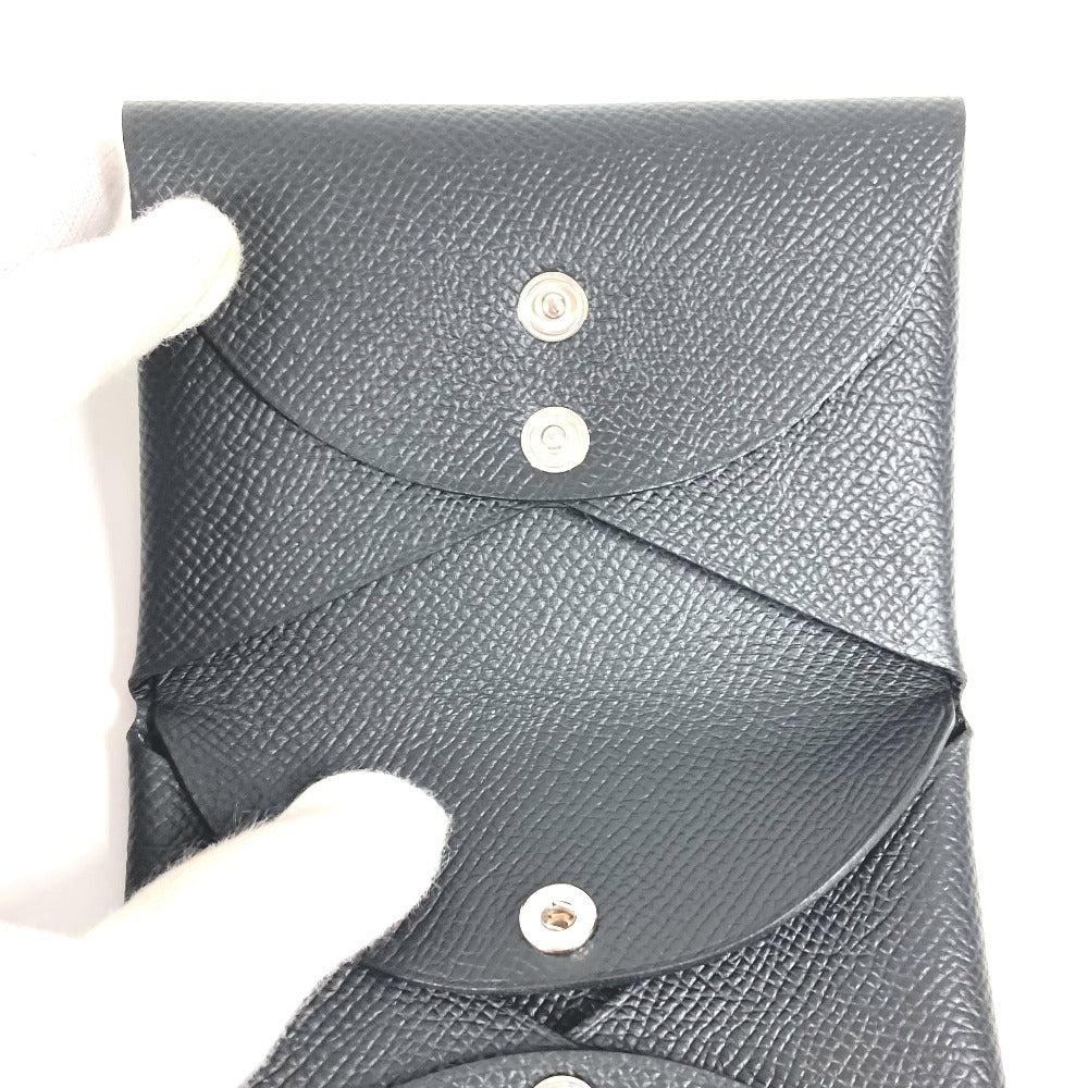 HERMES Calvi Duo Bifold Wallet with Card Case, Coin Purse, Business Card Holder, Pass Case, Coin Case, Epson, Unisex, Black
