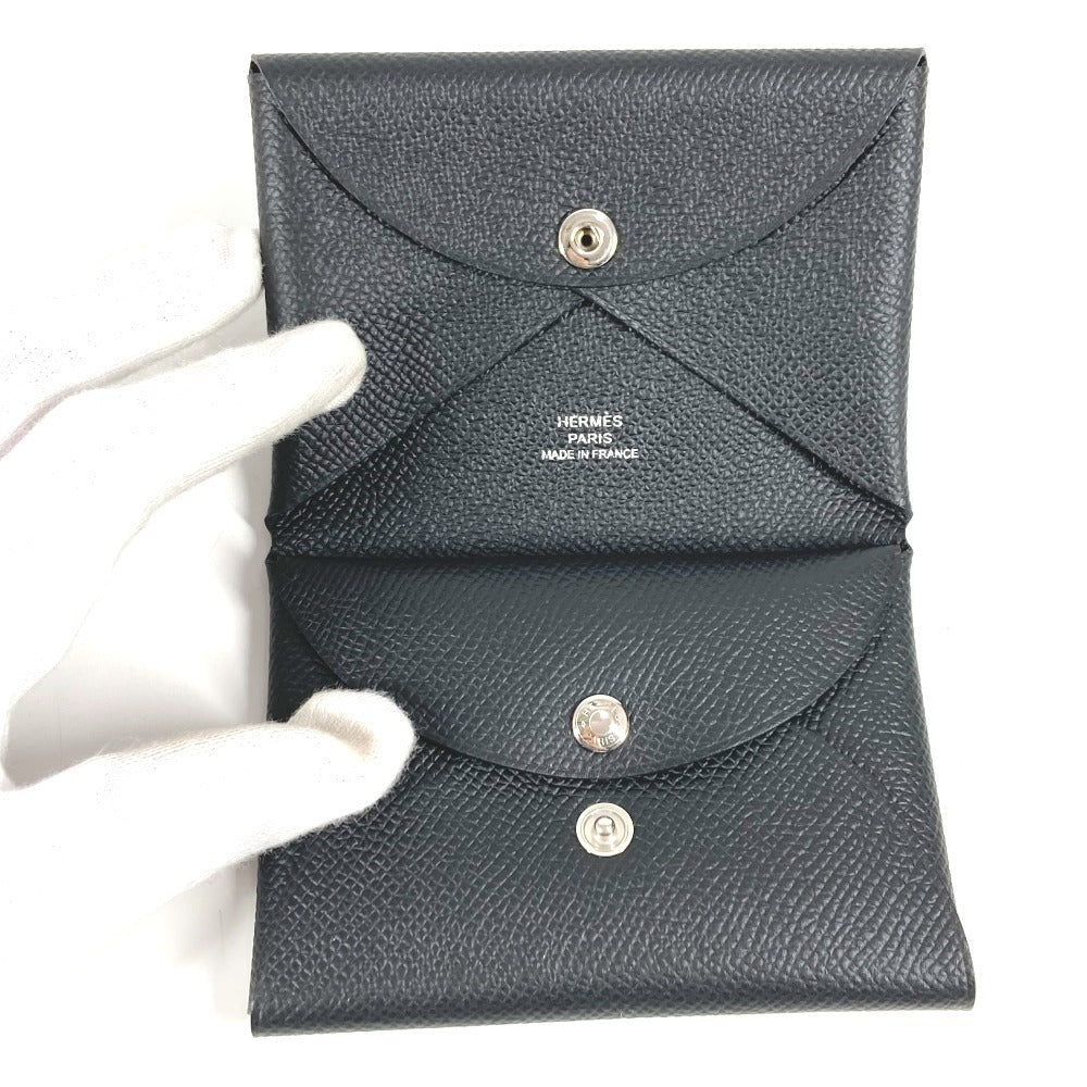 HERMES Calvi Duo Bifold Wallet with Card Case, Coin Purse, Business Card Holder, Pass Case, Coin Case, Epson, Unisex, Black