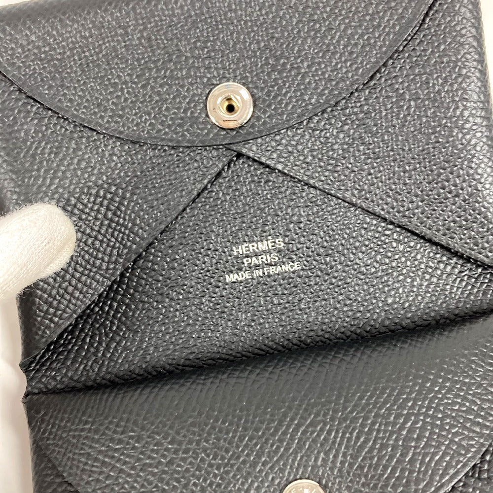 HERMES Calvi Duo Bifold Wallet with Card Case, Coin Purse, Business Card Holder, Pass Case, Coin Case, Epson, Unisex, Black