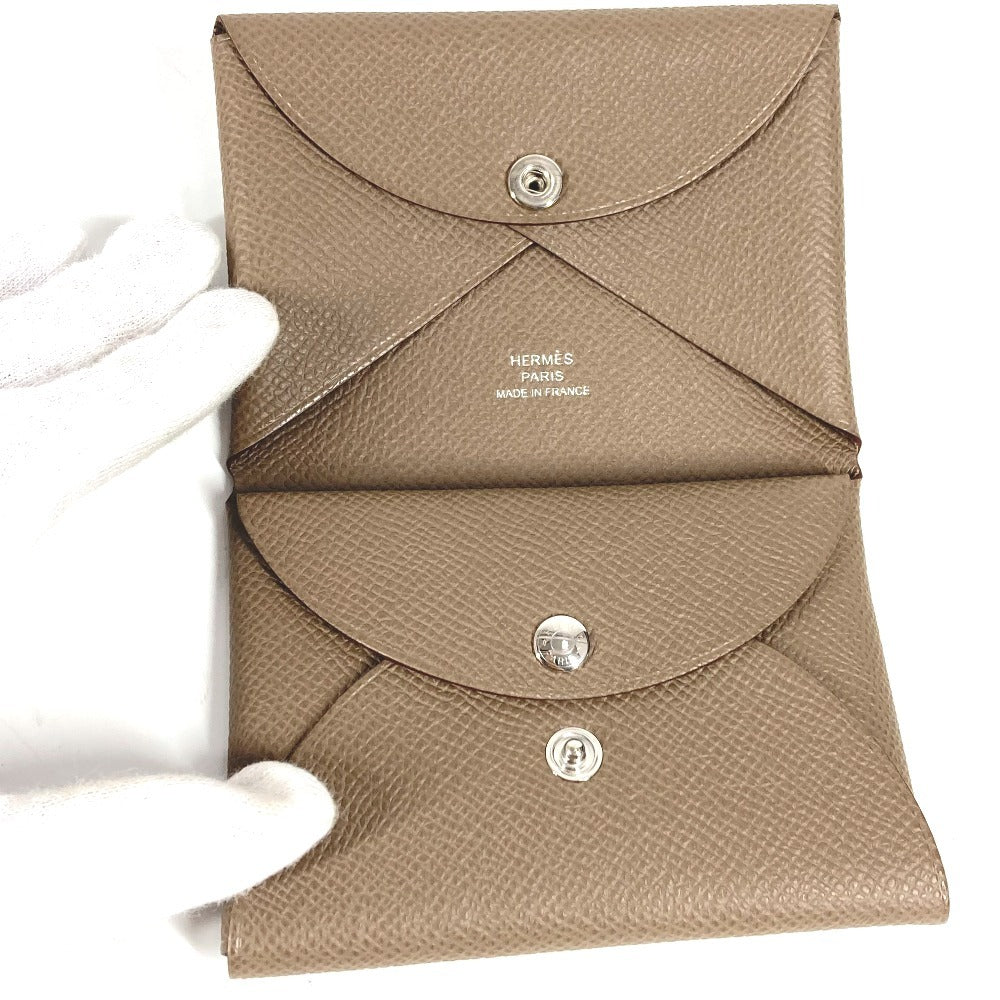 HERMES Calvi Duo Bifold Wallet with Card Case, Coin Purse, Business Card Holder, Pass Case, Coin Case, Epson, Unisex, Etoupe, Gray