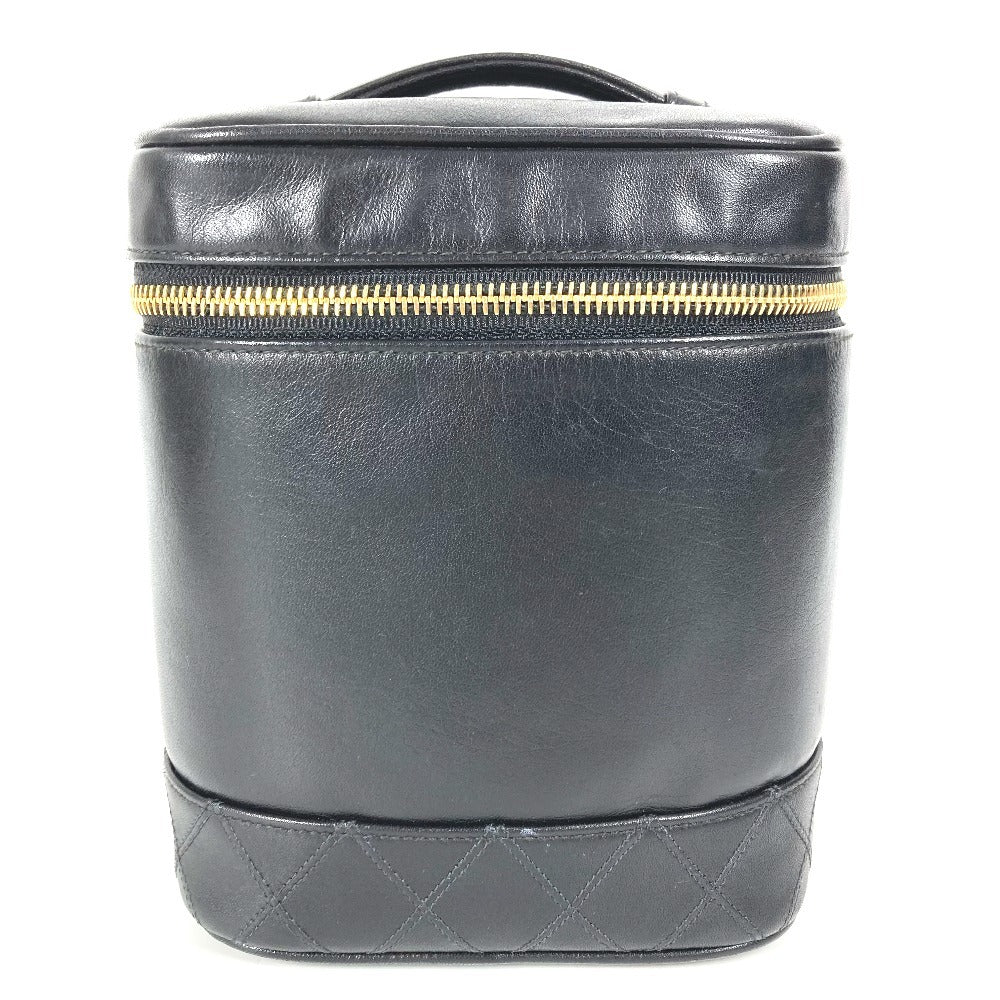 CHANEL CC Coco Mark Logo Picolore Vanity Bag Pouch Box Handbag Leather Women's Black