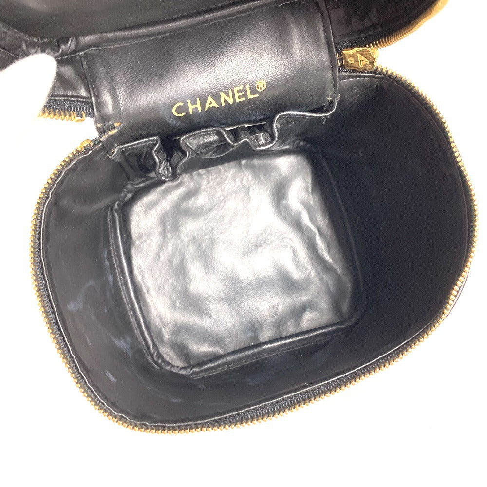 CHANEL CC Coco Mark Logo Picolore Vanity Bag Pouch Box Handbag Leather Women's Black