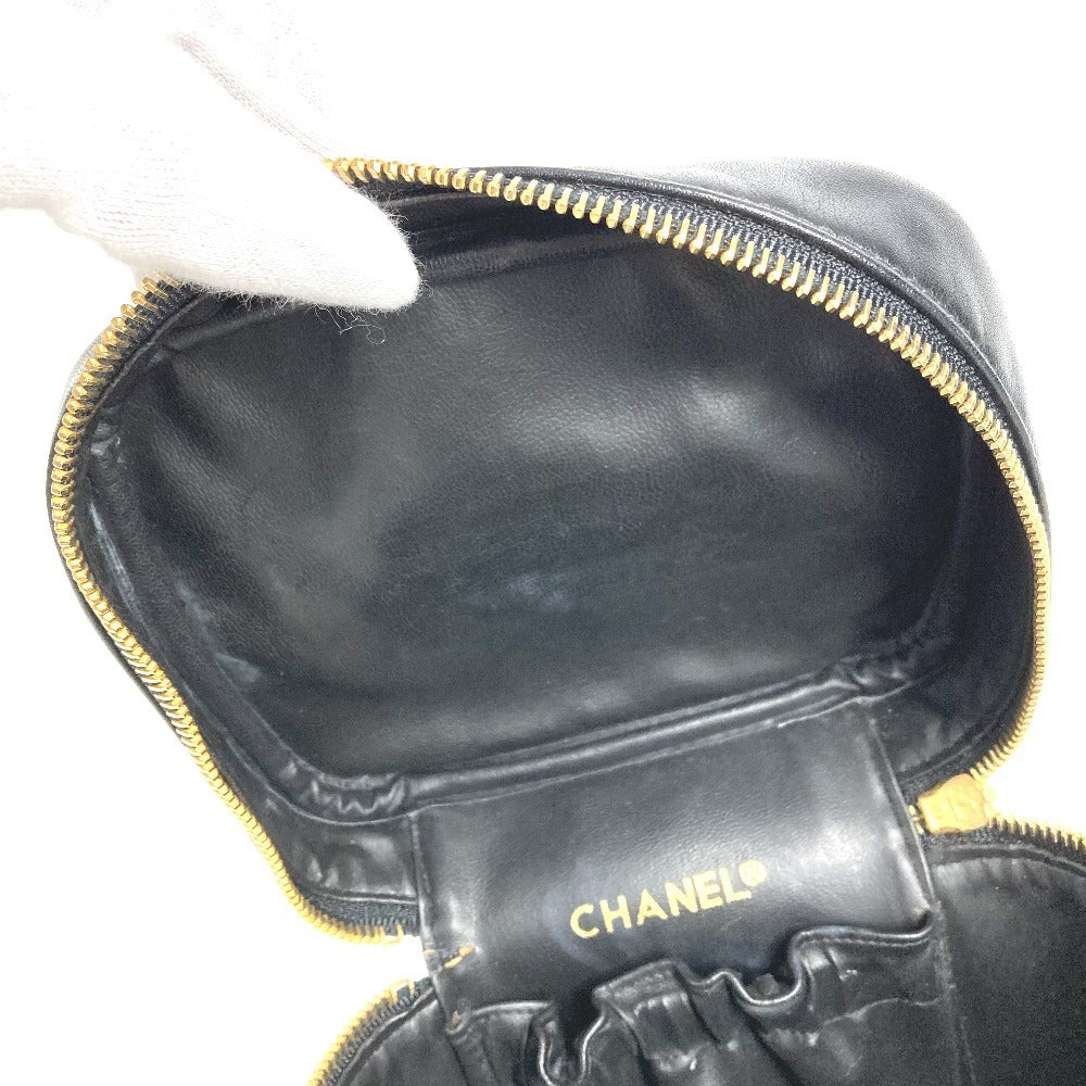 CHANEL CC Coco Mark Logo Picolore Vanity Bag Pouch Box Handbag Leather Women's Black