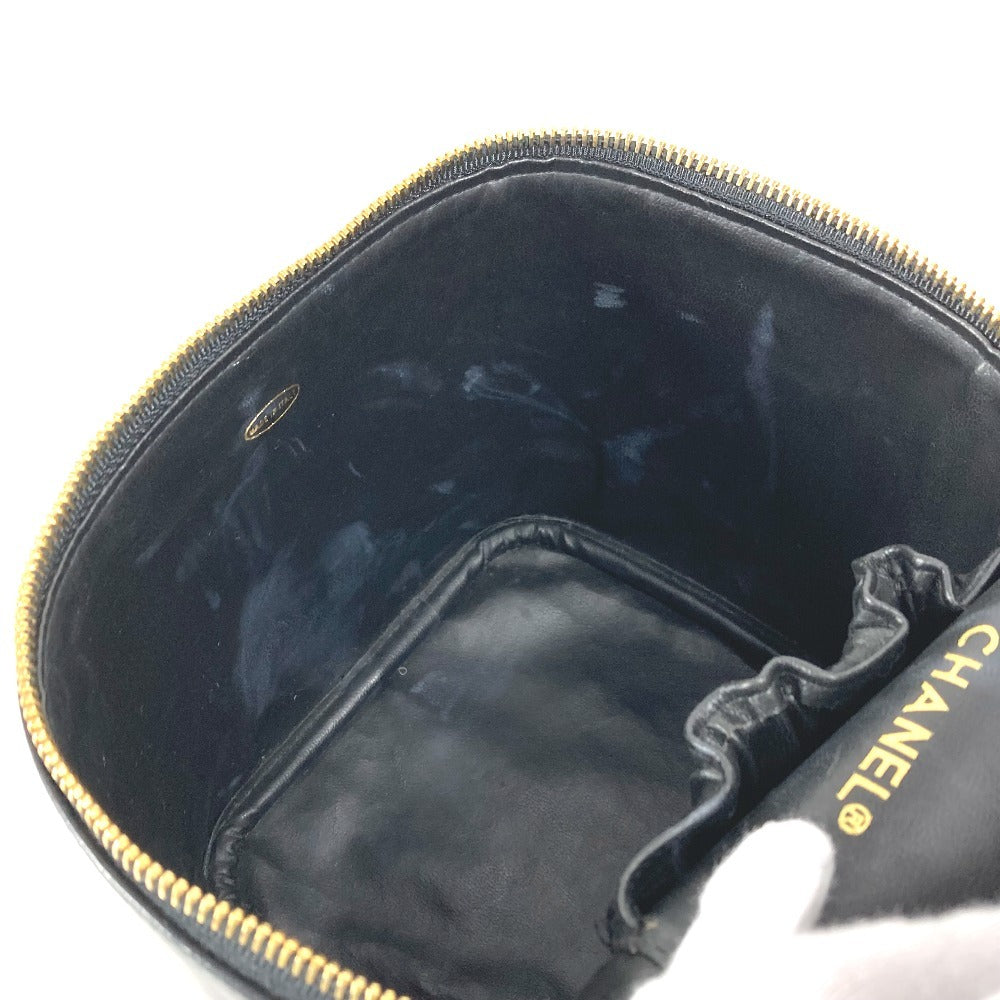 CHANEL CC Coco Mark Logo Picolore Vanity Bag Pouch Box Handbag Leather Women's Black