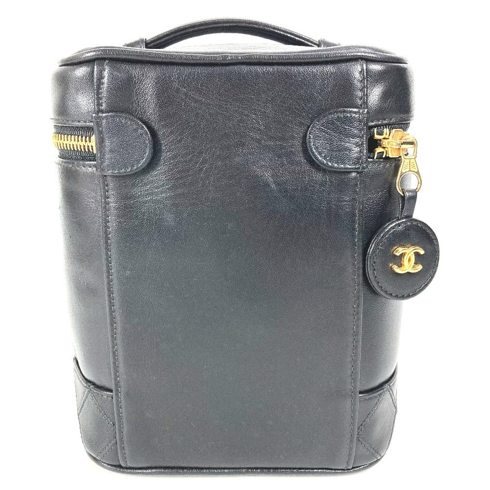 CHANEL CC Coco Mark Logo Picolore Vanity Bag Pouch Box Handbag Leather Women's Black