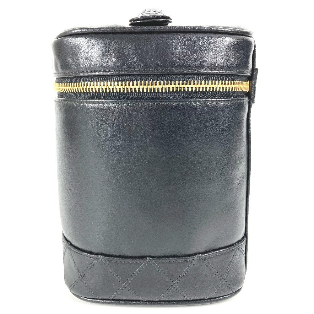 CHANEL CC Coco Mark Logo Picolore Vanity Bag Pouch Box Handbag Leather Women's Black