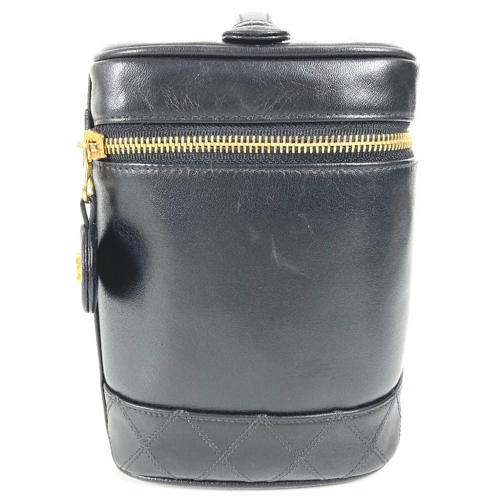 CHANEL CC Coco Mark Logo Picolore Vanity Bag Pouch Box Handbag Leather Women's Black