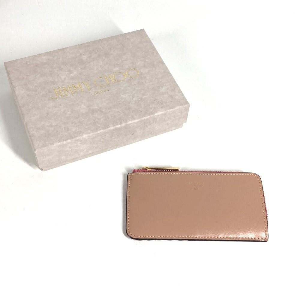 JIMMY CHOO logo card case, business card holder, pass case, fragment case, wallet, coin purse, leather, unisex, pink
