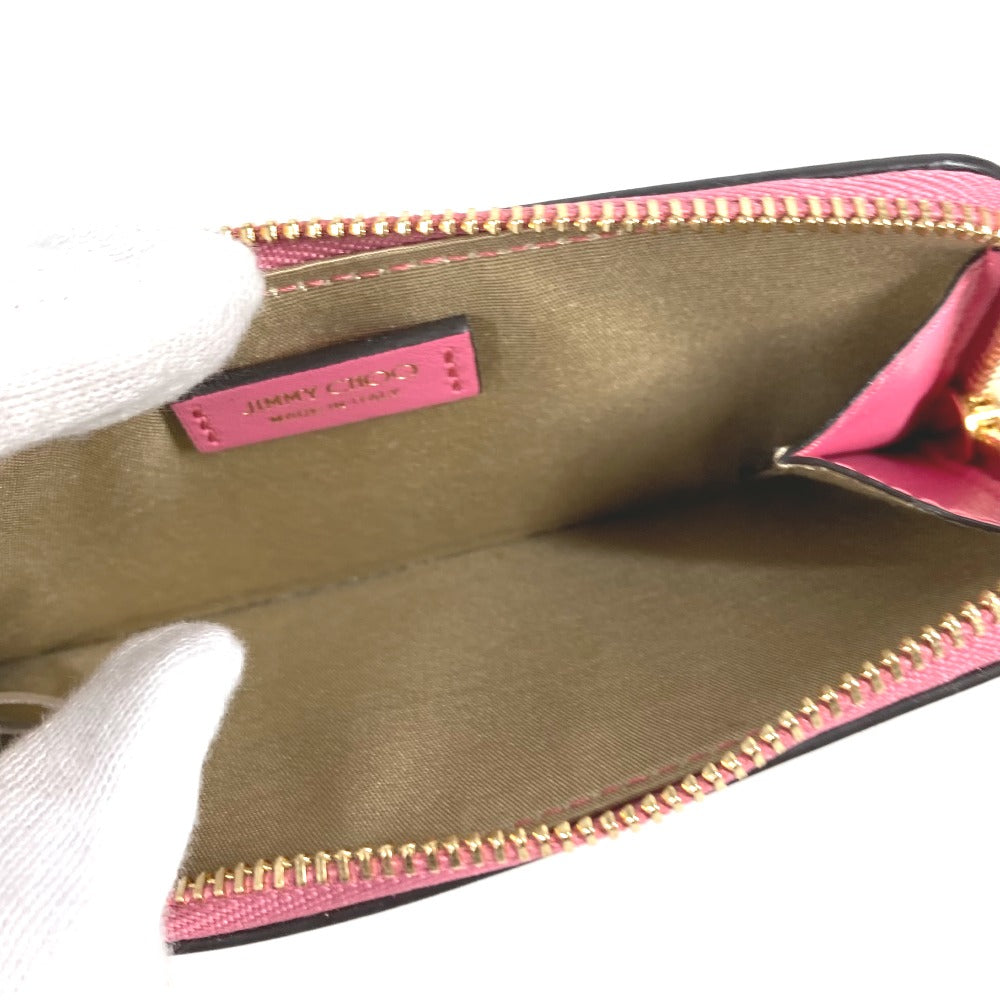 JIMMY CHOO logo card case, business card holder, pass case, fragment case, wallet, coin purse, leather, unisex, pink