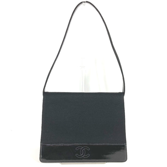 CHANEL ヴィンテージ CC ココマーク ロゴ フラップ カバン 肩掛け ショルダーバッグ コットン レディース ブラック