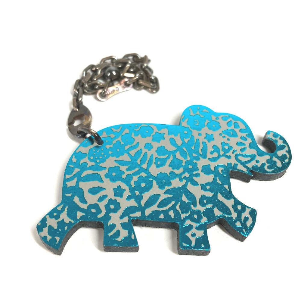 HERMES Animal Chain Bag Charm Keychain Leather Unisex Gray