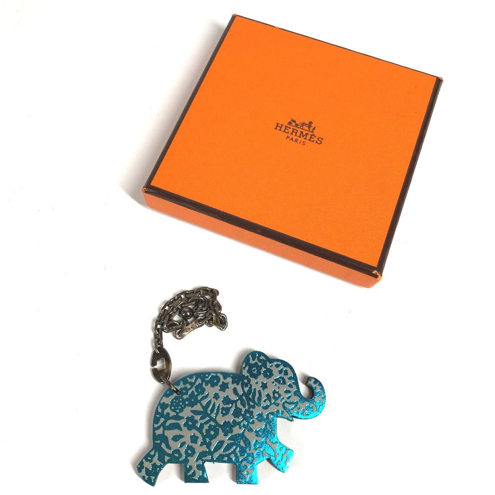 HERMES Animal Chain Bag Charm Keychain Leather Unisex Gray