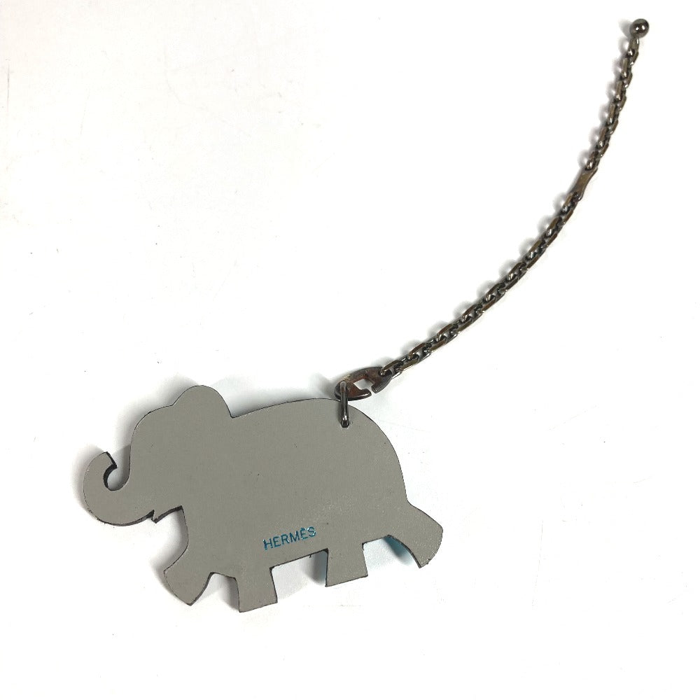 HERMES Animal Chain Bag Charm Keychain Leather Unisex Gray