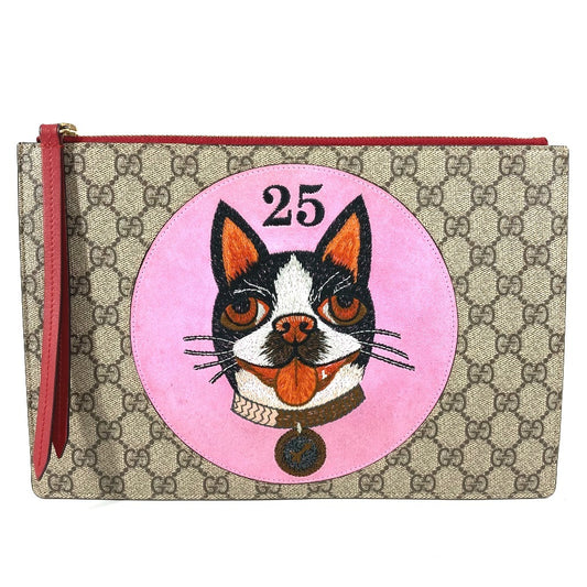 GUCCI 506280 GGスプリーム 犬 ドッグ BOSCO ボスコ アップリケ ポーチ カバン セカンドバッグ クラッチバッグ GGスプリームキャンバス ユニセックス ベージュ