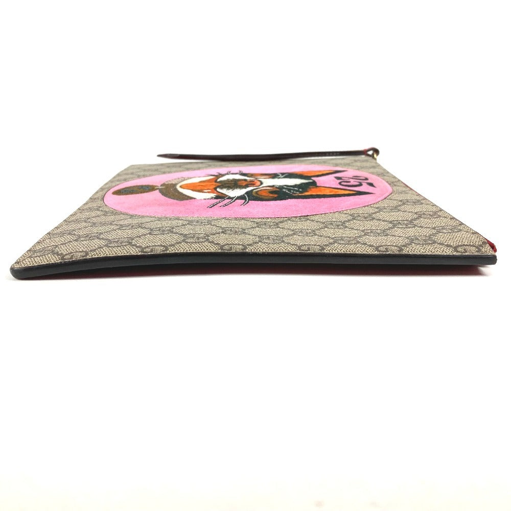 GUCCI 506280 GG Supreme Dog BOSCO Appliqué Pouch/Clutch Bag in GG Supreme Canvas, Unisex, Beige