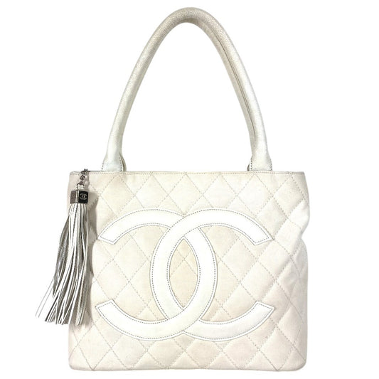 CHANEL CC ココマーク ロゴ キルティング マトラッセ 復刻トート フリンジ タッセル トートバッグ カバン 肩掛け 9618*** ショルダーバッグ レザー/キャンバス ユニセックス ホワイト