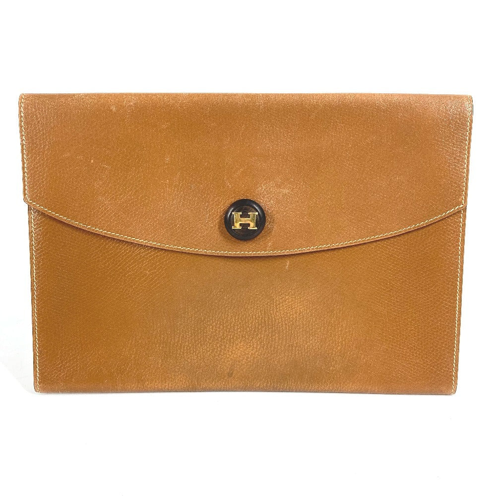HERMES H logo vintage Pochette Rio clutch bag, pouch, or second bag in unisex brown leather.
