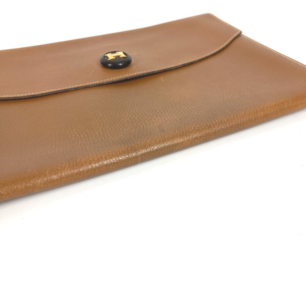 HERMES H logo vintage Pochette Rio clutch bag, pouch, or second bag in unisex brown leather.