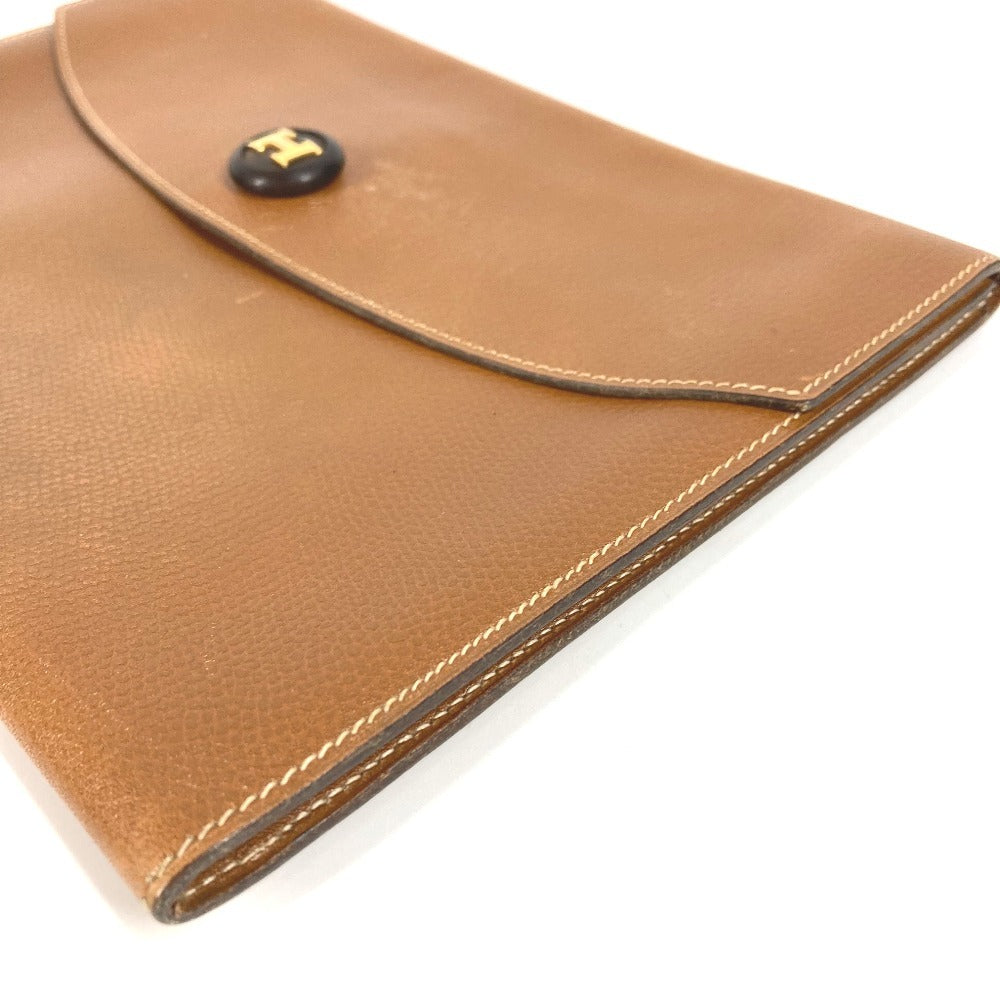 HERMES H logo vintage Pochette Rio clutch bag, pouch, or second bag in unisex brown leather.