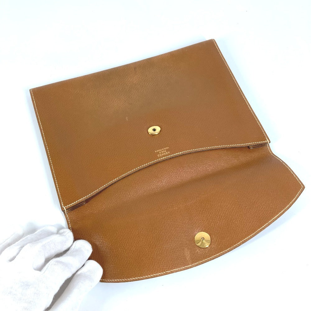 HERMES H logo vintage Pochette Rio clutch bag, pouch, or second bag in unisex brown leather.