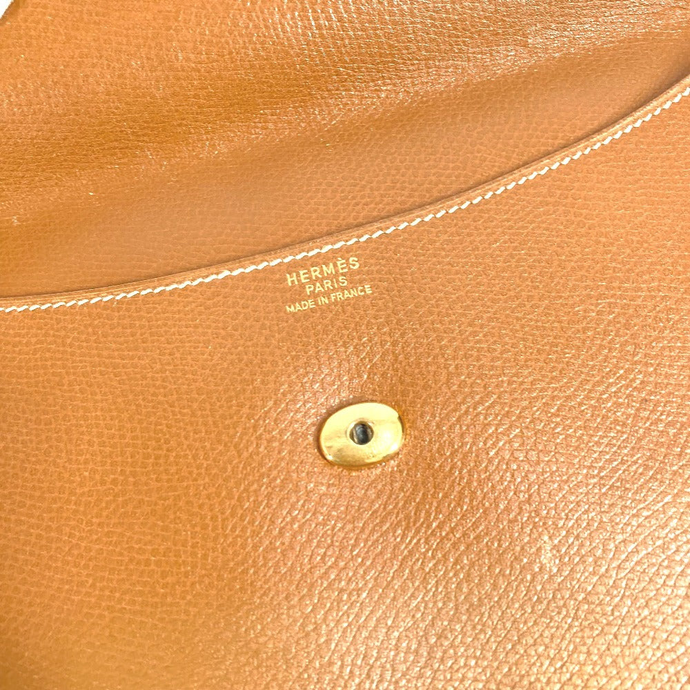 HERMES H logo vintage Pochette Rio clutch bag, pouch, or second bag in unisex brown leather.