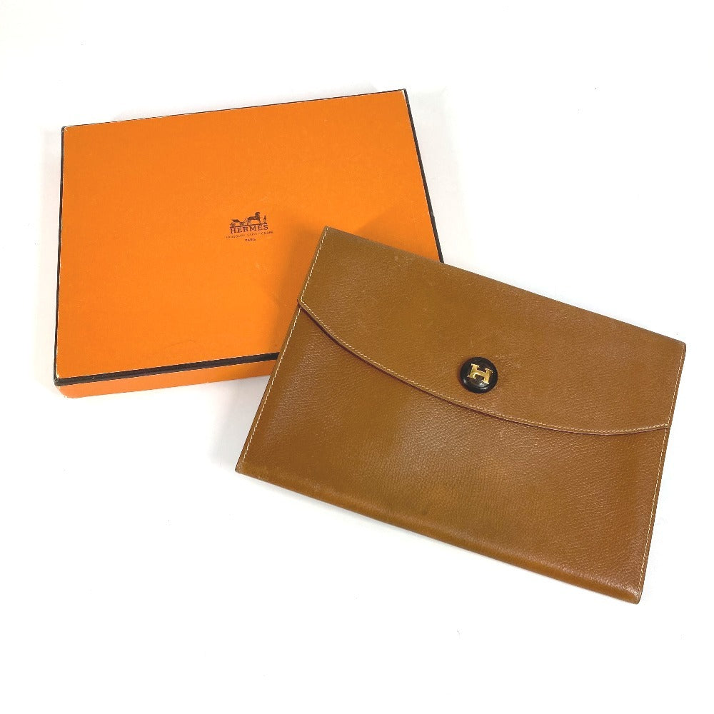 HERMES H logo vintage Pochette Rio clutch bag, pouch, or second bag in unisex brown leather.