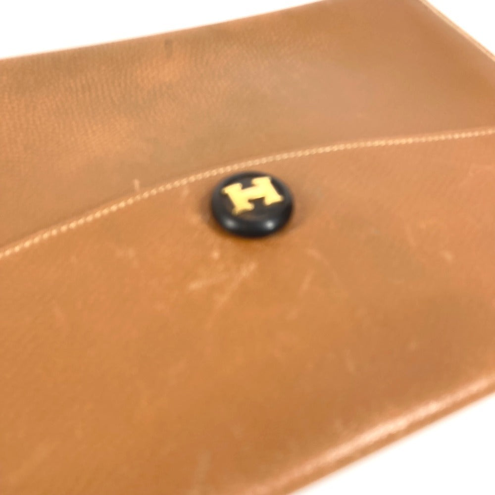 HERMES H logo vintage Pochette Rio clutch bag, pouch, or second bag in unisex brown leather.