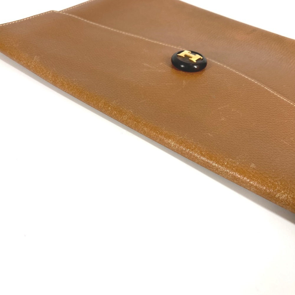 HERMES H logo vintage Pochette Rio clutch bag, pouch, or second bag in unisex brown leather.