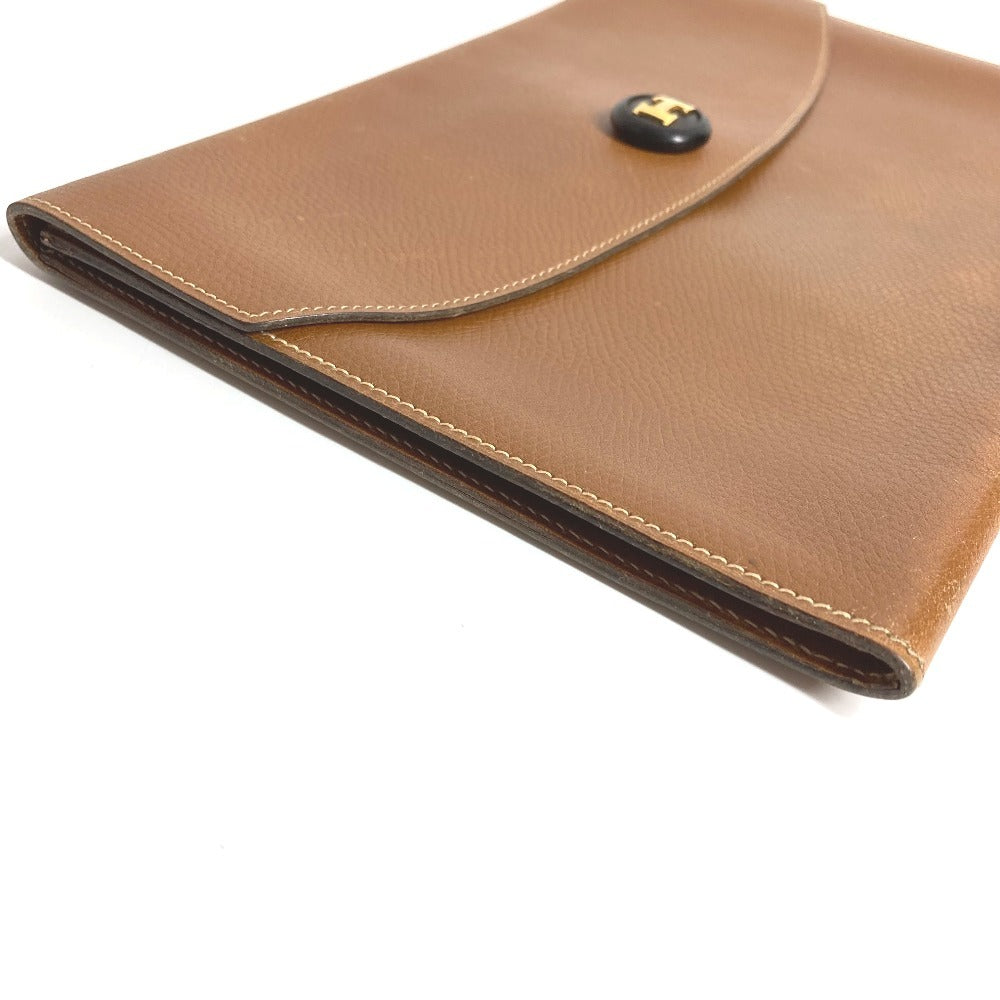 HERMES H logo vintage Pochette Rio clutch bag, pouch, or second bag in unisex brown leather.