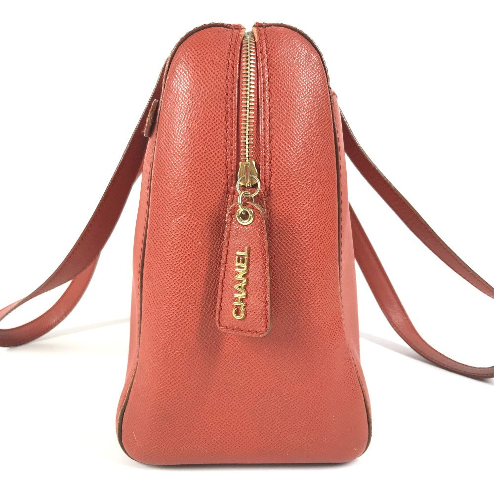 Vintage CHANEL shoulder bag, tote bag, Boston bag, leather, unisex, orange