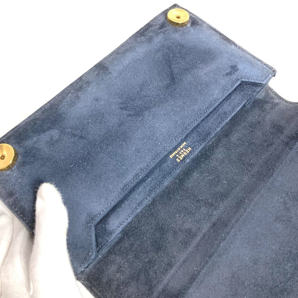 HERMES Vintage Flap Clutch Bag, Pouch, Second Bag, Dobris, Unisex, Navy
