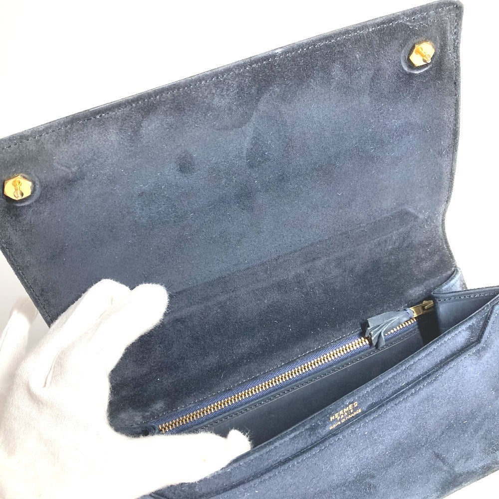 HERMES Vintage Flap Clutch Bag, Pouch, Second Bag, Dobris, Unisex, Navy