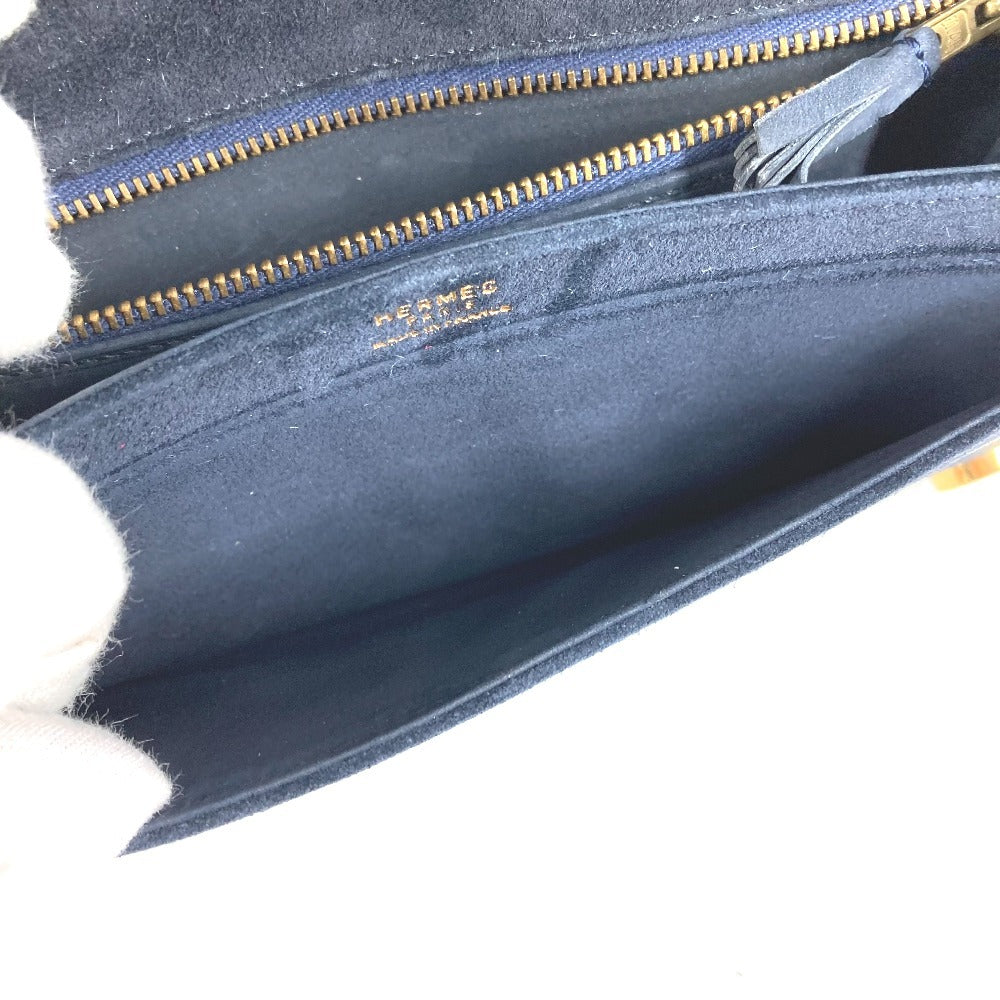 HERMES Vintage Flap Clutch Bag, Pouch, Second Bag, Dobris, Unisex, Navy