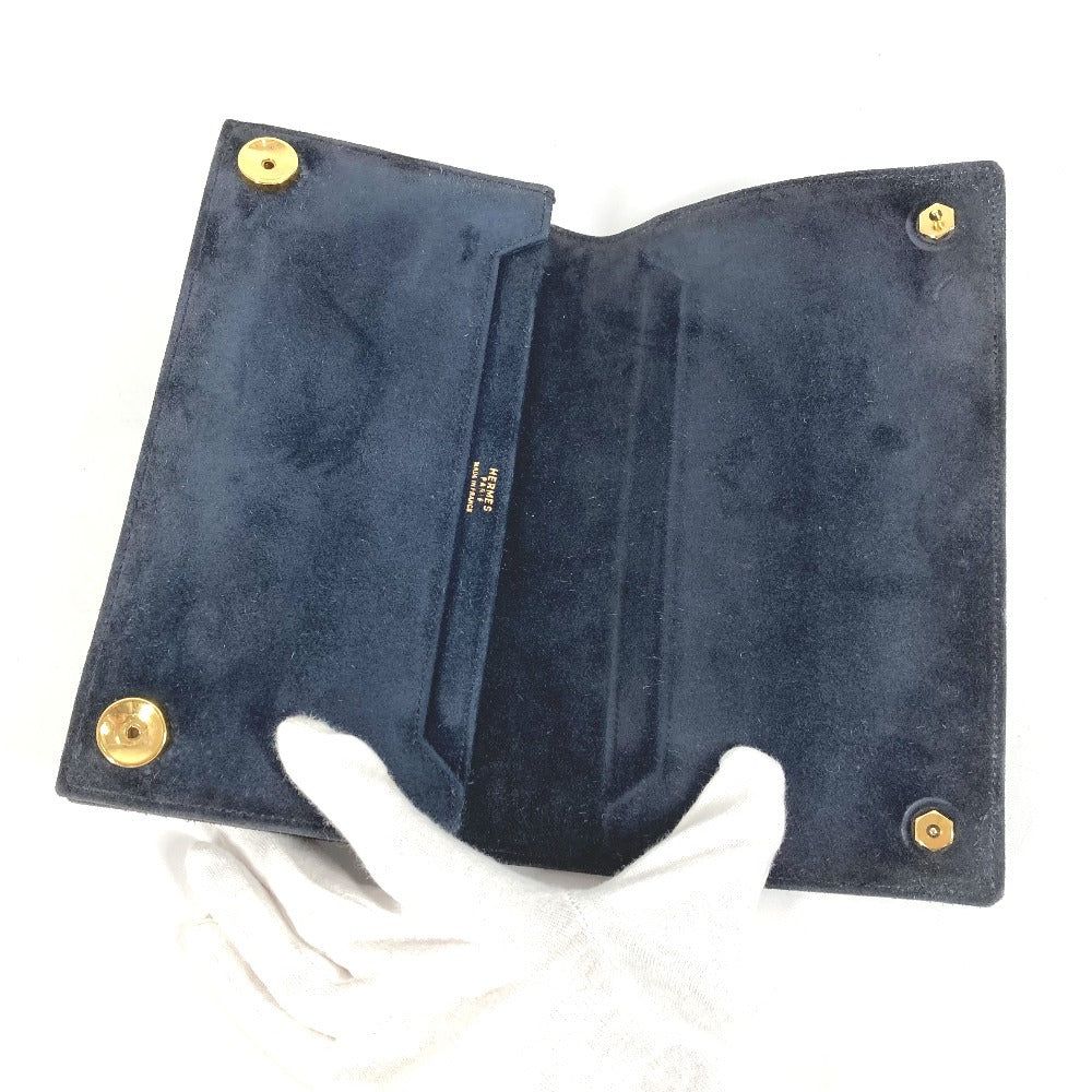 HERMES Vintage Flap Clutch Bag, Pouch, Second Bag, Dobris, Unisex, Navy
