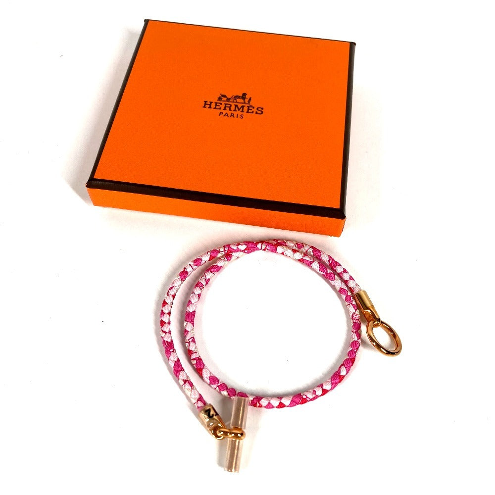 HERMES アクセサリー ジュエリー グレナン ドゥブルトゥール バングル 2重ブレス ブレスレット レザー レディース ピンク