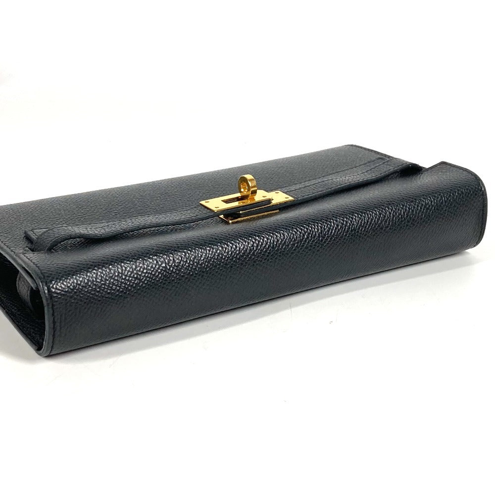 HERMES Shoulder Wallet Kelly Wallet Long To-Go Bag Shoulder Bag Pochette Long Wallet Epson Unisex Black