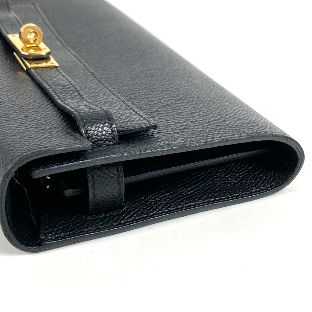 HERMES Shoulder Wallet Kelly Wallet Long To-Go Bag Shoulder Bag Pochette Long Wallet Epson Unisex Black