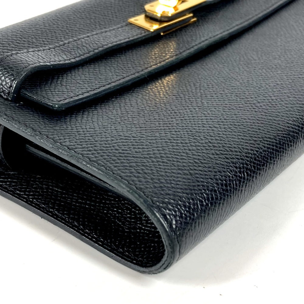 HERMES Shoulder Wallet Kelly Wallet Long To-Go Bag Shoulder Bag Pochette Long Wallet Epson Unisex Black