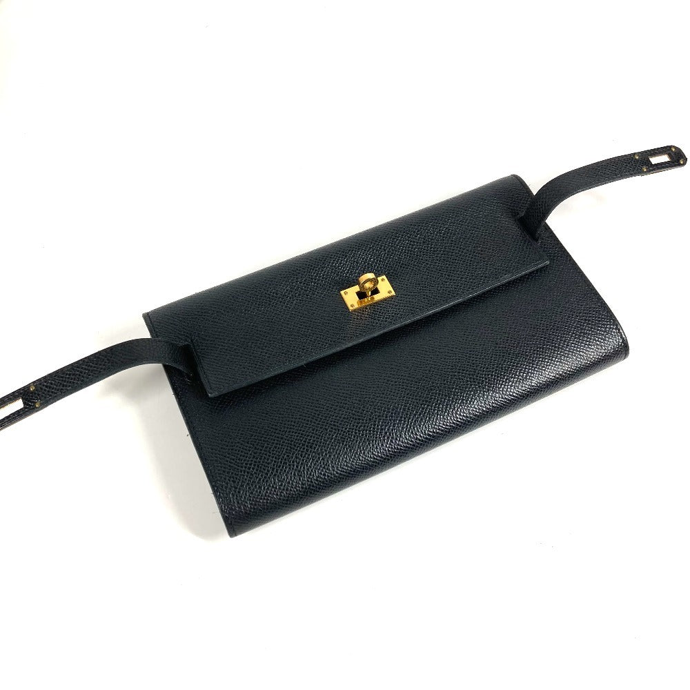 HERMES Shoulder Wallet Kelly Wallet Long To-Go Bag Shoulder Bag Pochette Long Wallet Epson Unisex Black