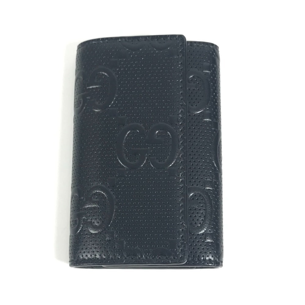 GUCCI 625565 GG Embossed Logo 6-Piece Key Case with Key Ring, Leather, Unisex, Black
