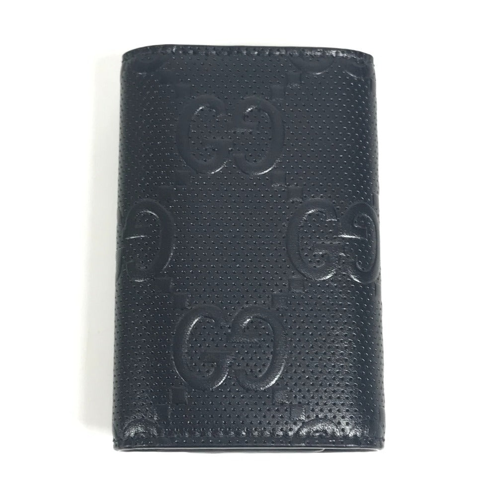 GUCCI 625565 GG Embossed Logo 6-Piece Key Case with Key Ring, Leather, Unisex, Black